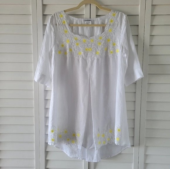 𝅺Naracamicie Linen Embroidered Tunic‎ Top Women's L Coastal Grandma Cottagecore - Picture 1 of 13